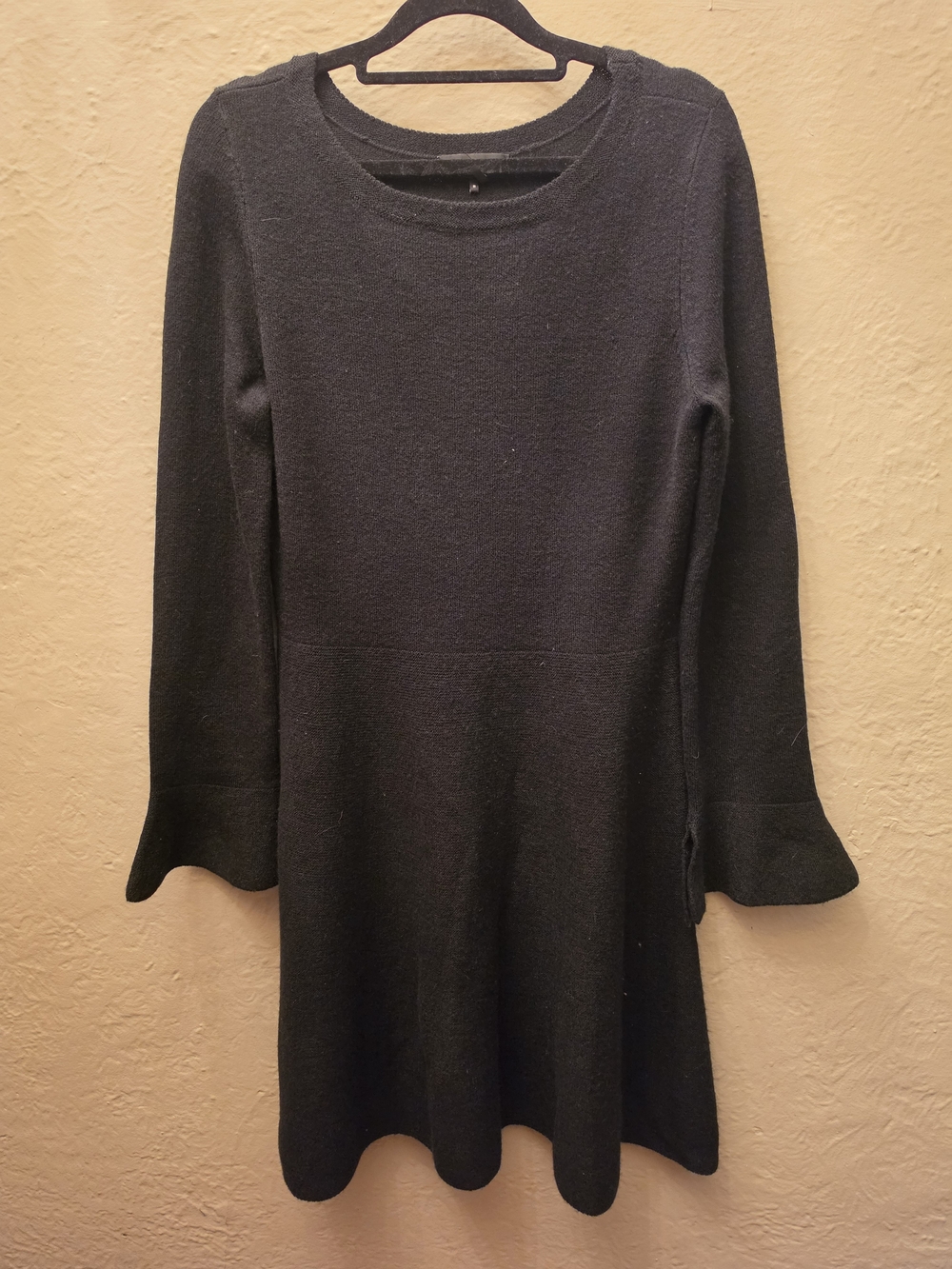 DKNY Black Knit Fit & Flare Dress Bell Sleeves Stretch Size M